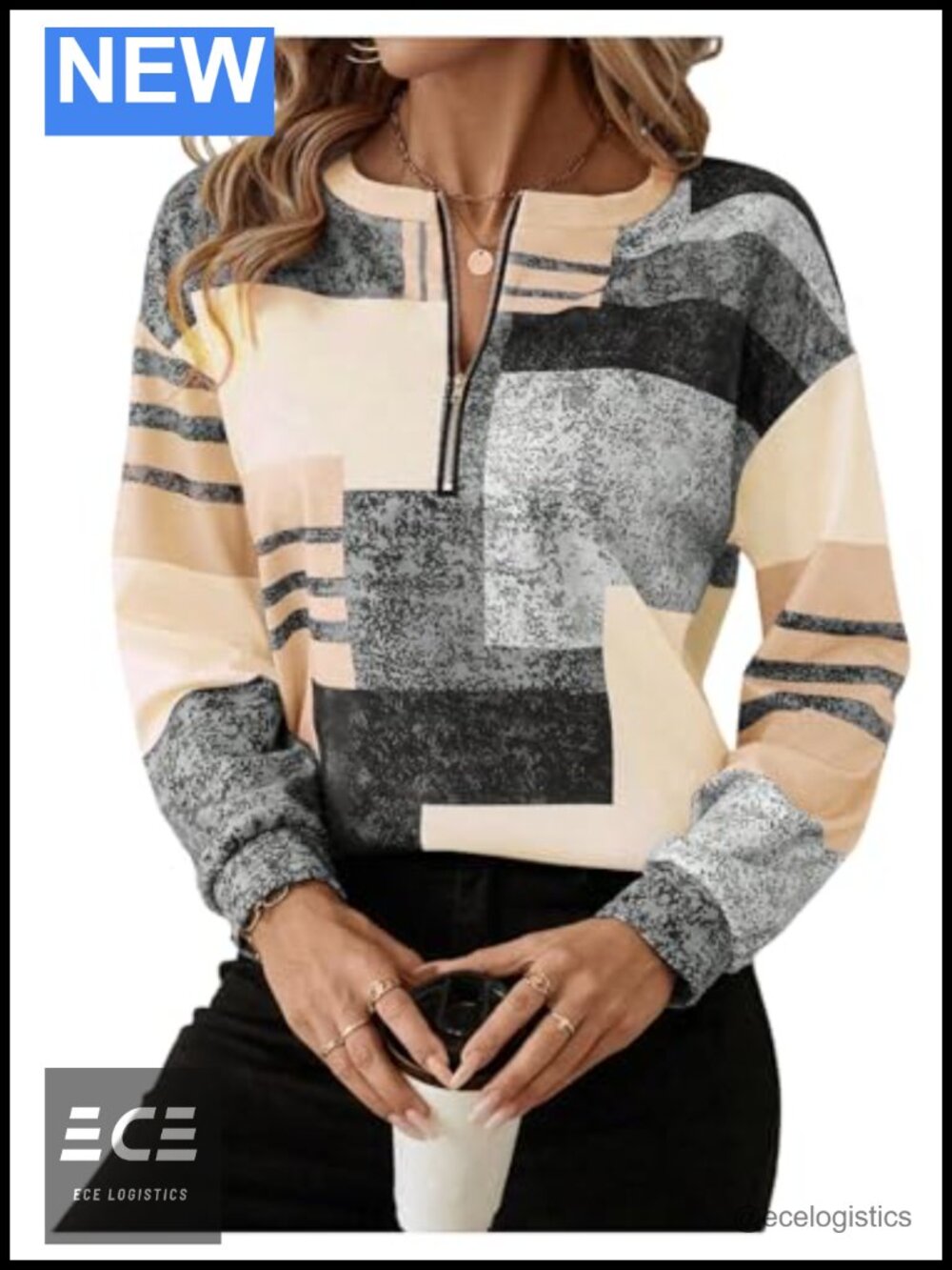 Women's Color Block Quarter Zip Sweatshirt Pullover Long Sleeve Top
